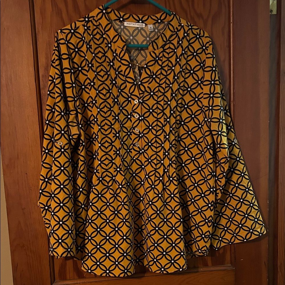 Notations Mustard and Navy Patterned Blouse